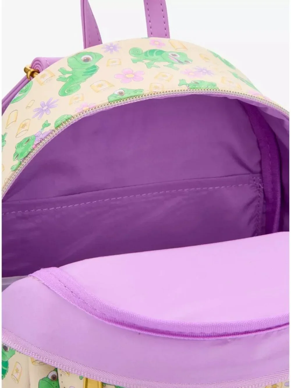 Loungefly Disney Tangled Pascal Purple Dress AOP Expressions Mini Backpack NEW